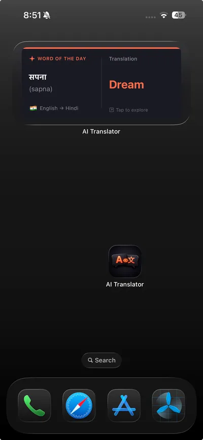 Widget d'écran d'accueil TranslateNow avec le Mot du Jour