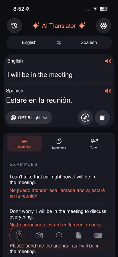 Traduction IA TranslateNow avec contexte, exemples, synonymes