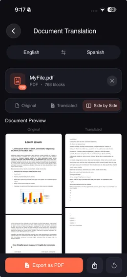 Traduction de documents PDF DOCX TranslateNow avec préservation de la mise en page