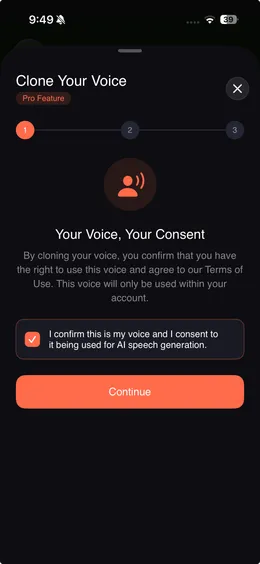 Paramètres de clonage vocal TranslateNow avec contrôle de vitesse et sélection du genre vocal