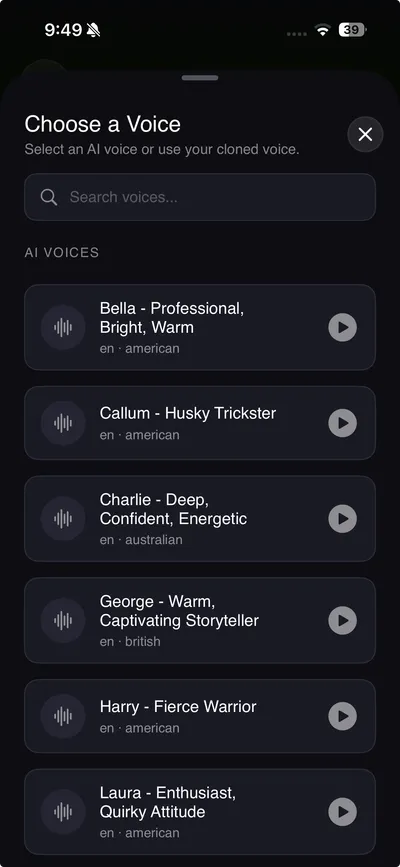 Sélection des voix IA TranslateNow
